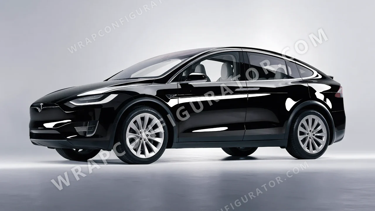 Black Tesla Model X 2017 wrapped in KPMF Black K88021