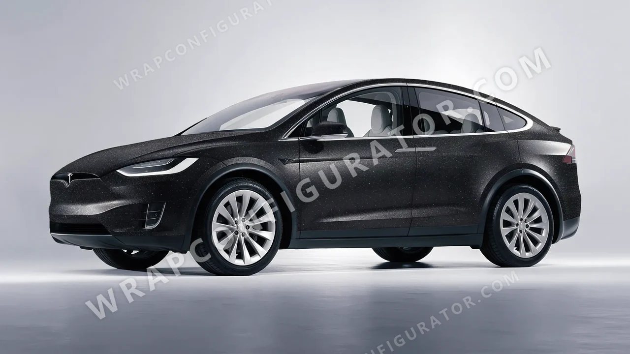 Black Tesla Model X 2017 wrapped in KPMF Black Matt K89021