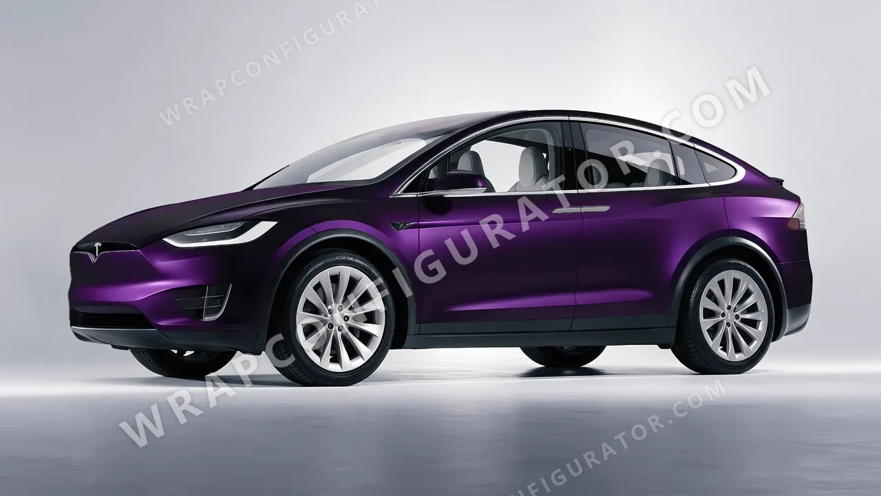 Black Tesla Model X 2017 wrapped in KPMF Frozen Midnight Purple K75570