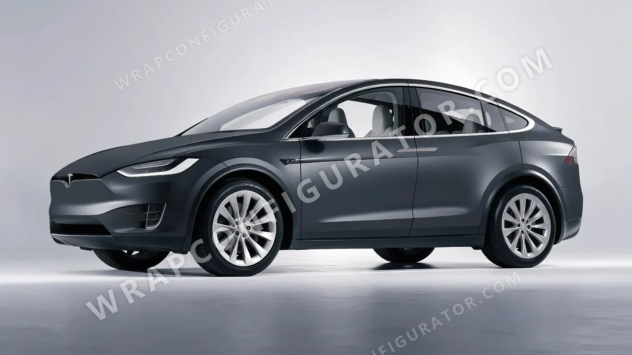 Black Tesla Model X 2017 wrapped in KPMF Matt Magnetic Black K75551