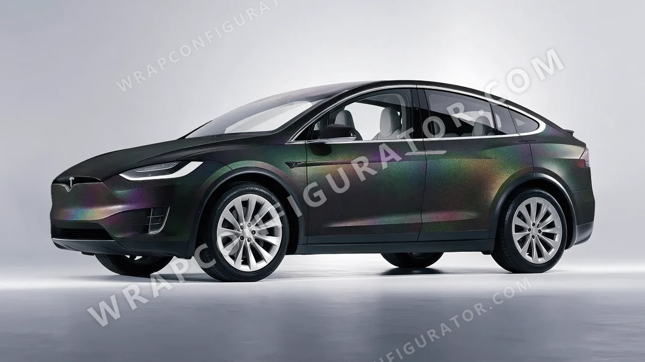 Black Tesla Model X 2017 wrapped in KPMF Matt Morpheus Black Starlight K75571