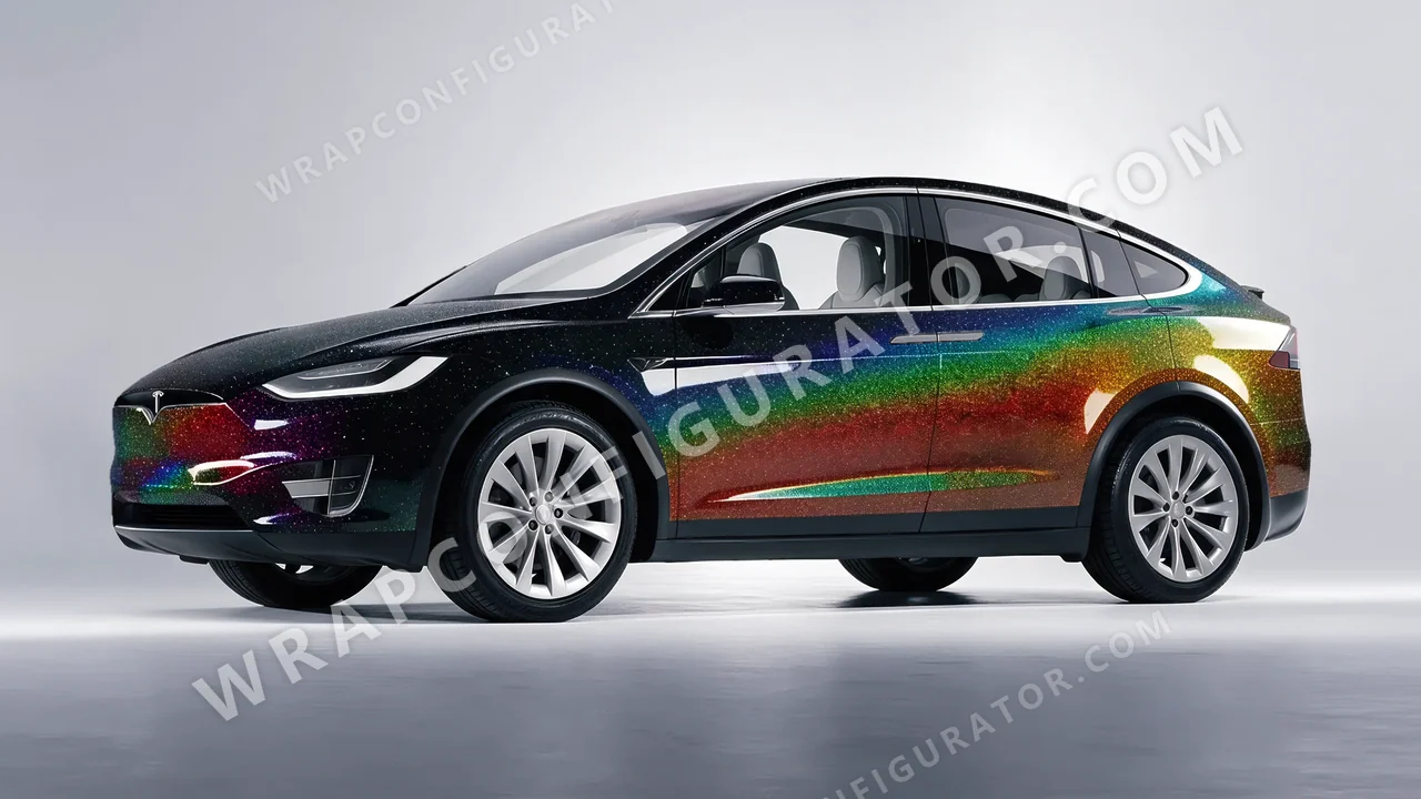 Black Tesla Model X 2017 wrapped in KPMF Morpheus Black Starlight K75470