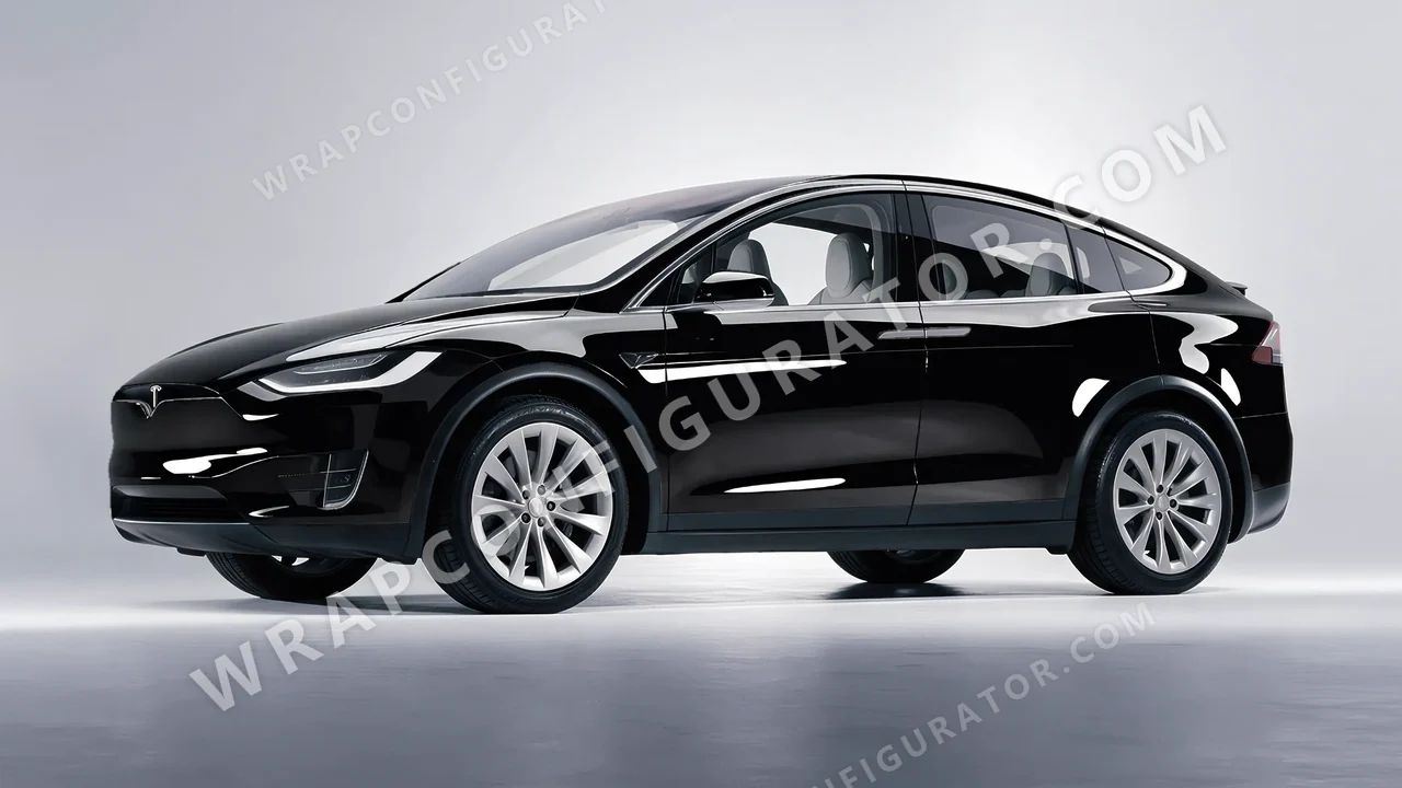 Black Tesla Model X 2017 wrapped in KPMF Perfect Black K75443