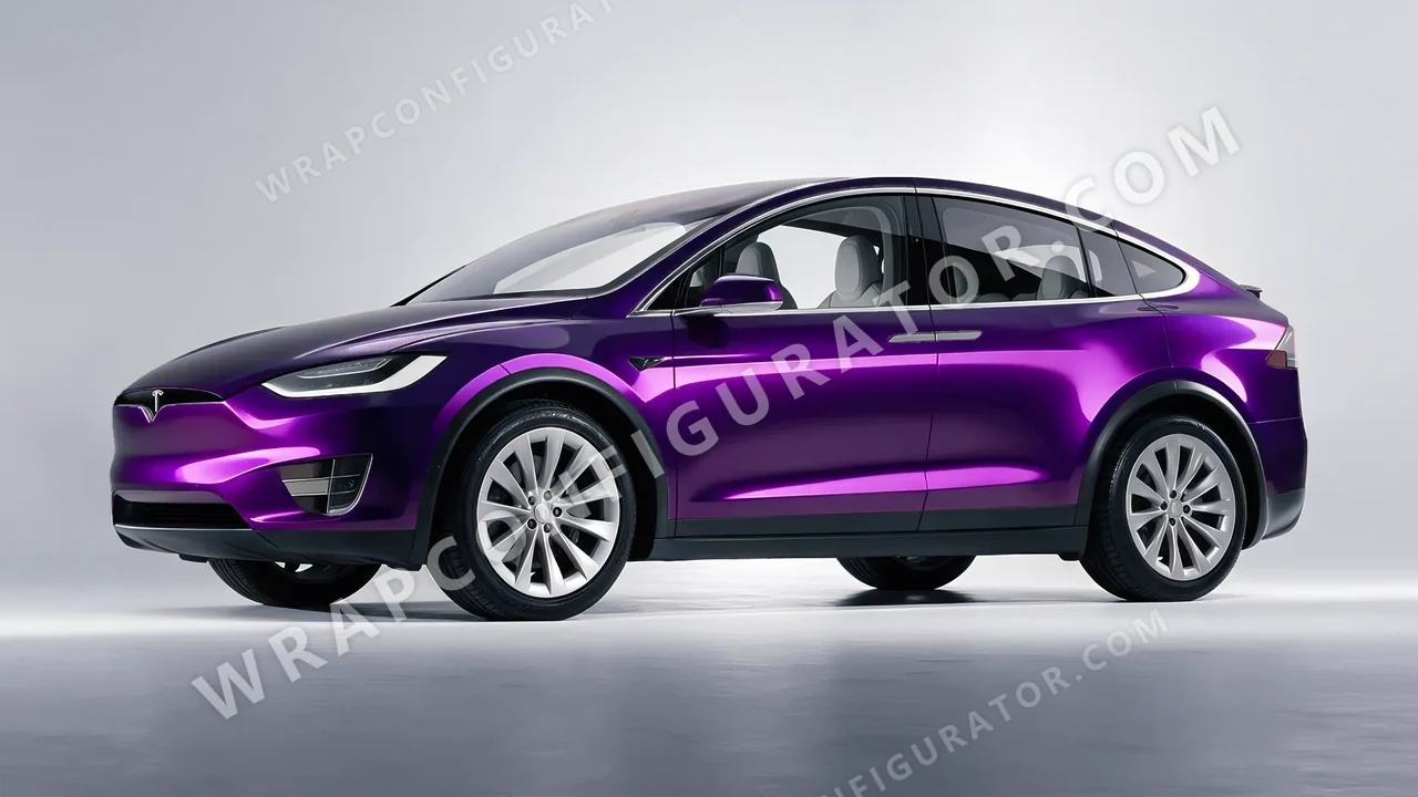 Black Tesla Model X 2017 wrapped in KPMF Purple Black Iridescent K75465