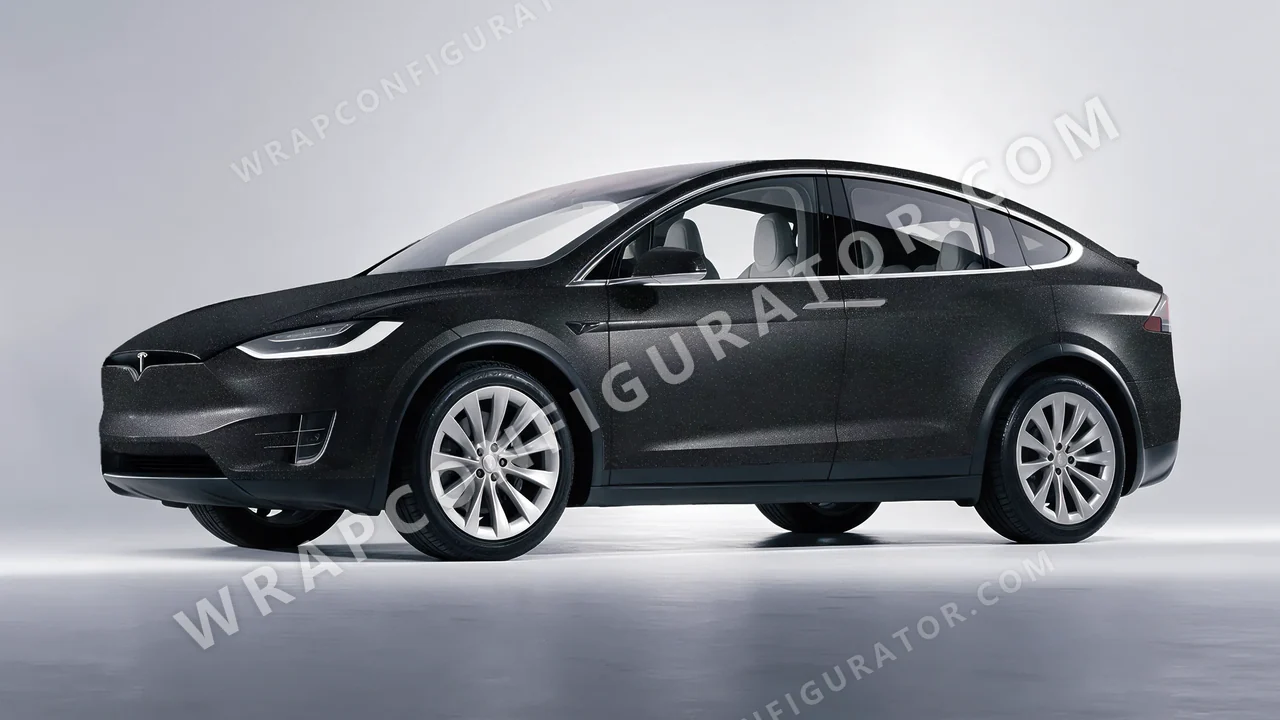 Black Tesla Model X 2017 wrapped in ORACAL Matt Black Galactic Gold 970RA-905M