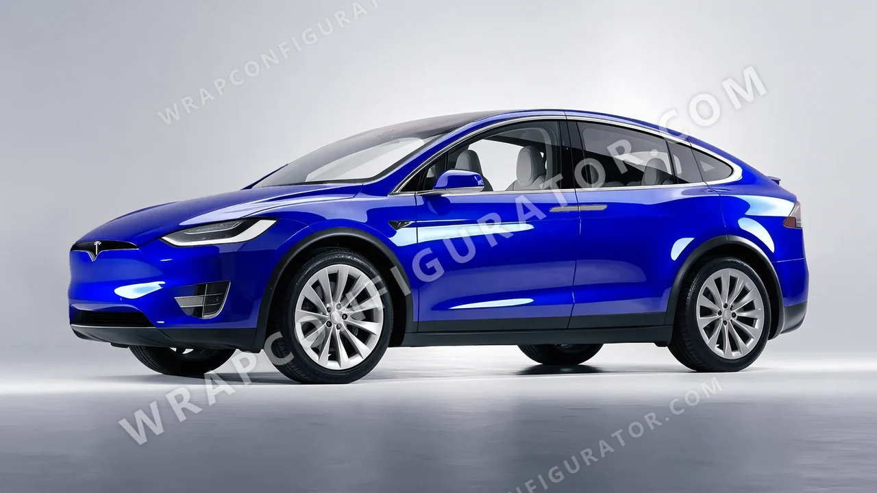 Blue Tesla Model X 2017 wrapped in 3M Blue Raspberry HG378