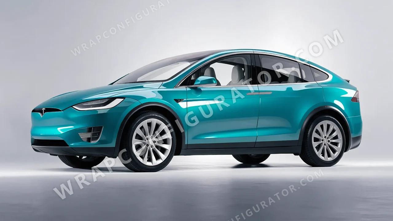 Blue Tesla Model X 2017 wrapped in 3M Gloss Atomic Teal G356