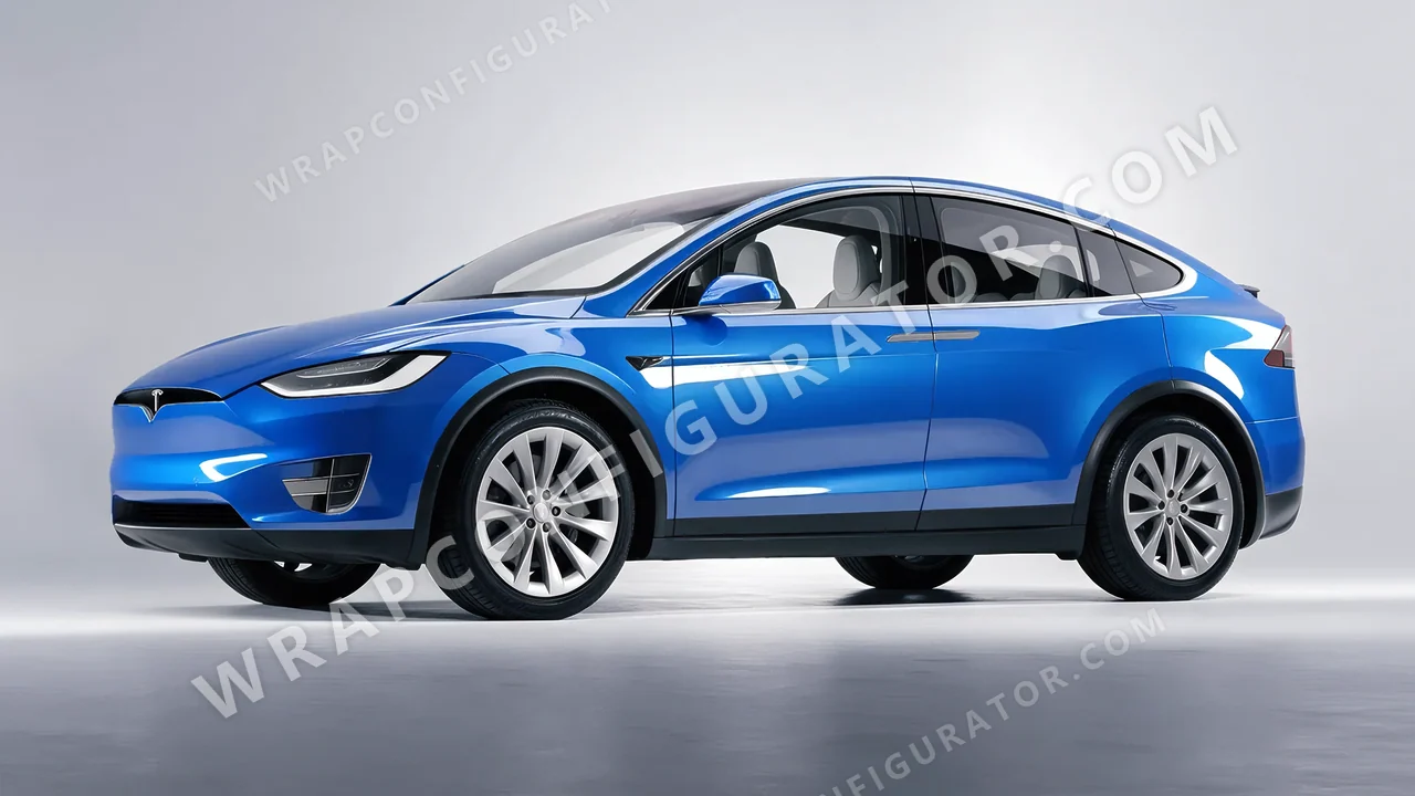 Blue Tesla Model X 2017 wrapped in 3M Gloss Ice Blue G247