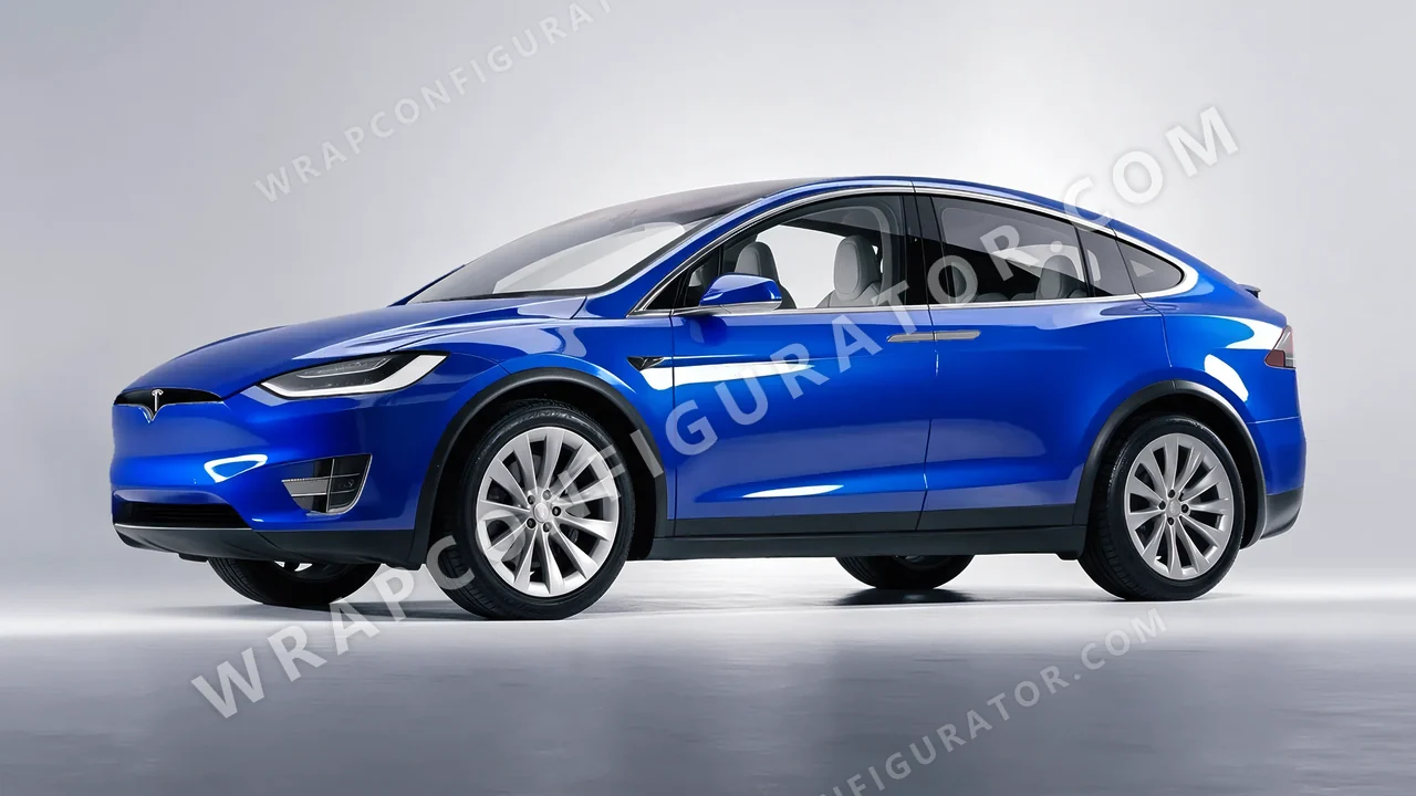 Blue Tesla Model X 2017 wrapped in 3M Gloss Intense Blue G47