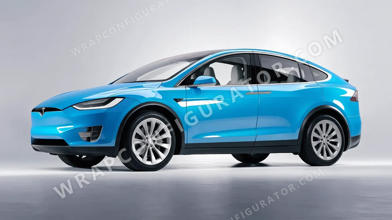 Blue Tesla Model X 2017 wrapped in 3M Gloss Sky Blue G77