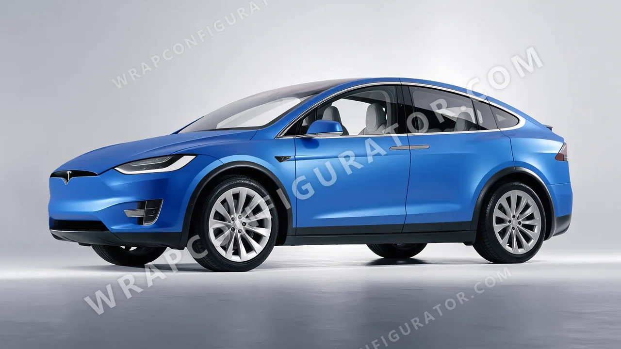 Blue Tesla Model X 2017 wrapped in 3M Matte Blue Metallic M227
