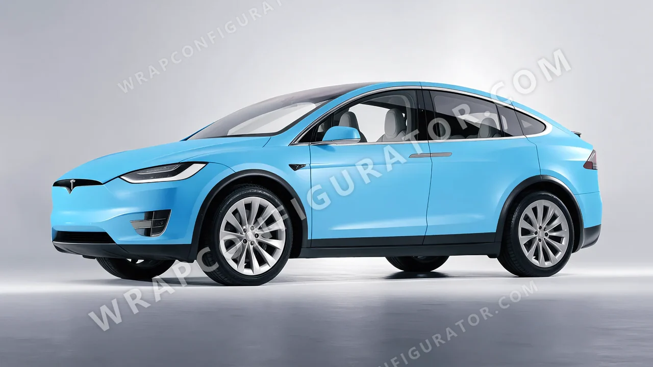Blue Tesla Model X 2017 wrapped in 3M Matte Riviera Blue M67