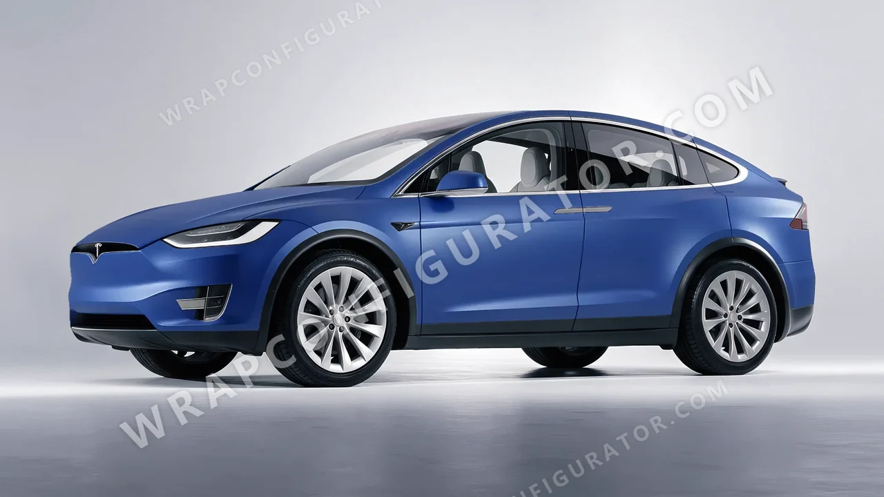 Blue Tesla Model X 2017 wrapped in 3M Matte Slate Blue Metallic M217