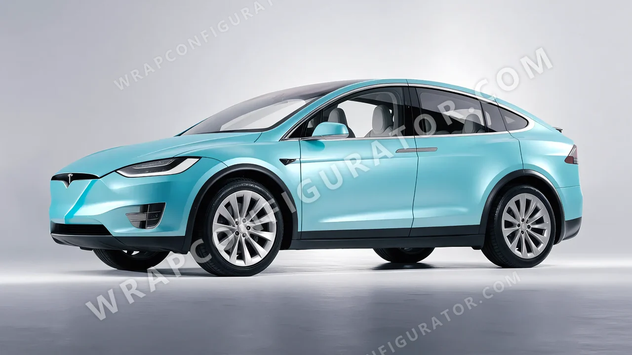 Blue Tesla Model X 2017 wrapped in 3M Satin Key West S57
