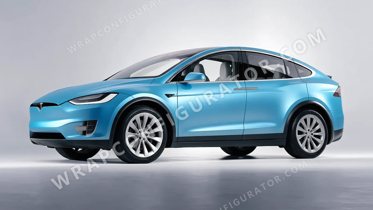 Blue Tesla Model X 2017 wrapped in 3M Satin Ocean Shimmer S327
