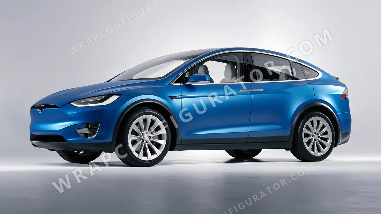 Blue Tesla Model X 2017 wrapped in 3M Satin Perfect Blue S347