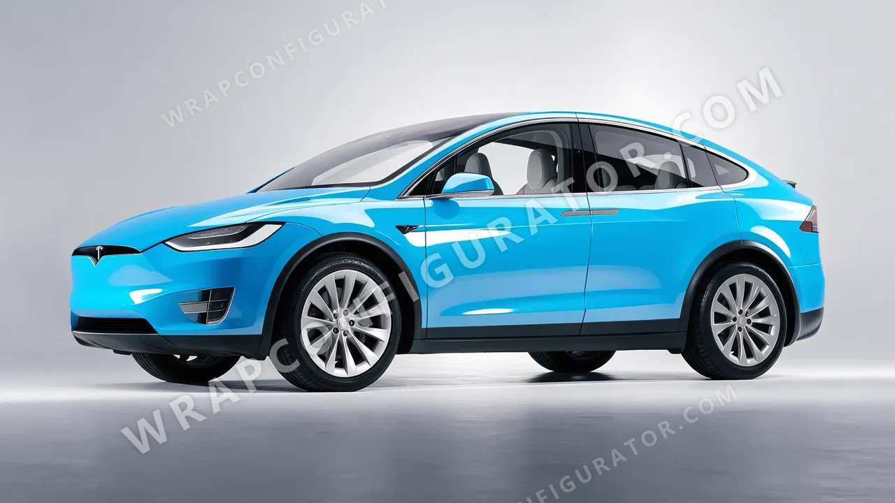 Blue Tesla Model X 2017 wrapped in 3M Sky Blue HG77