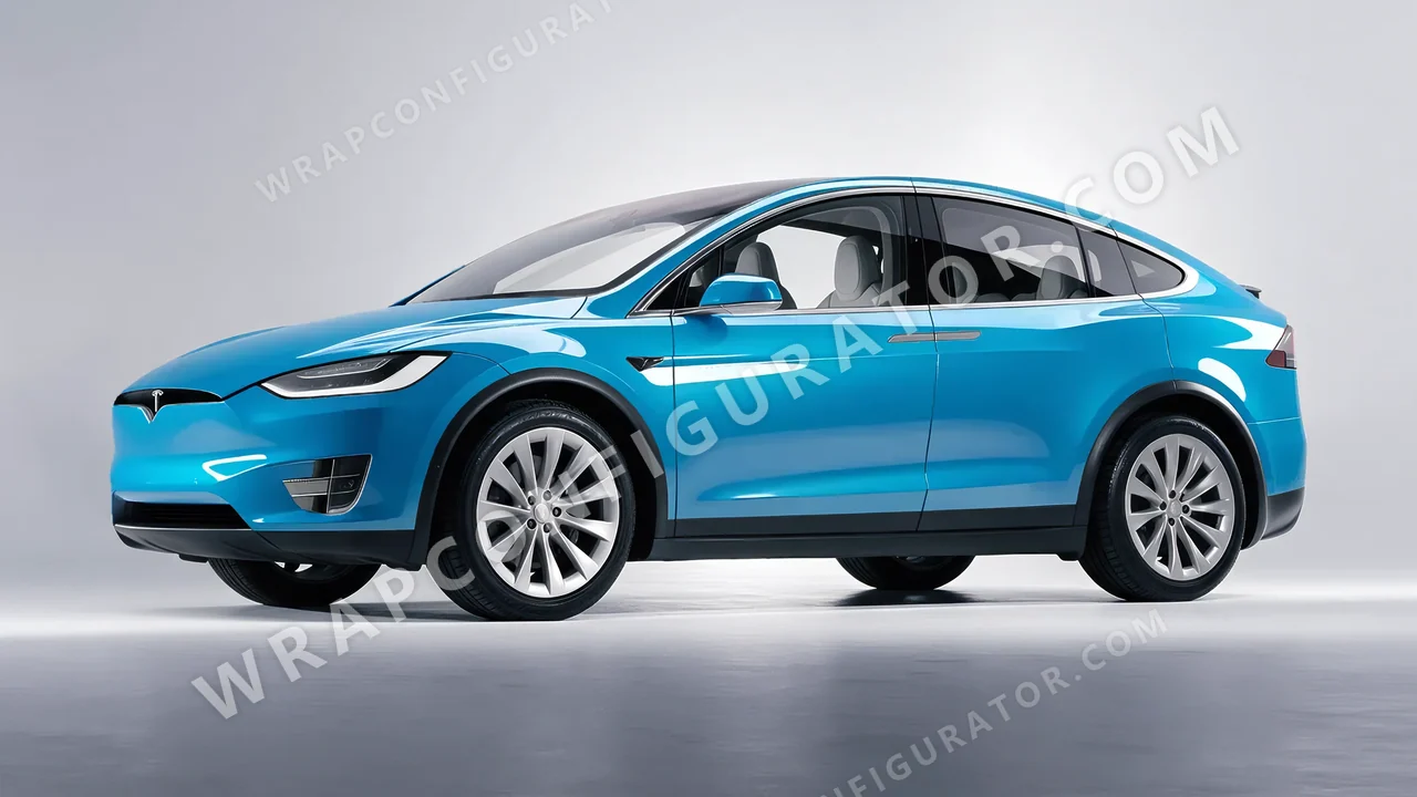 Blue Tesla Model X 2017 wrapped in Avery Dennison Aqua Blue SW900-636-O