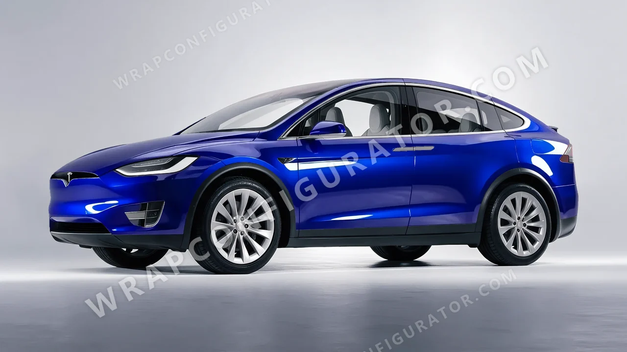 Blue Tesla Model X 2017 wrapped in Avery Dennison Blue SF100-256-S