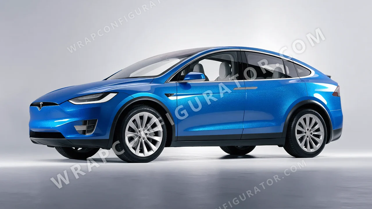 Blue Tesla Model X 2017 wrapped in Avery Dennison Bright Blue SW900-646-M