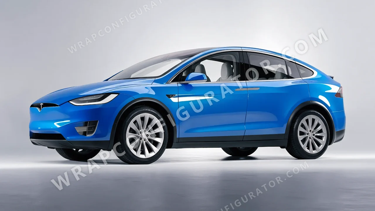 Blue Tesla Model X 2017 wrapped in Avery Dennison Light Blue SW900-632-O