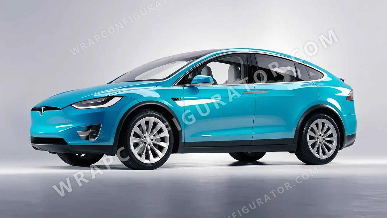 Blue Tesla Model X 2017 wrapped in Avery Dennison Turquoise Ocean SW900-6329-O