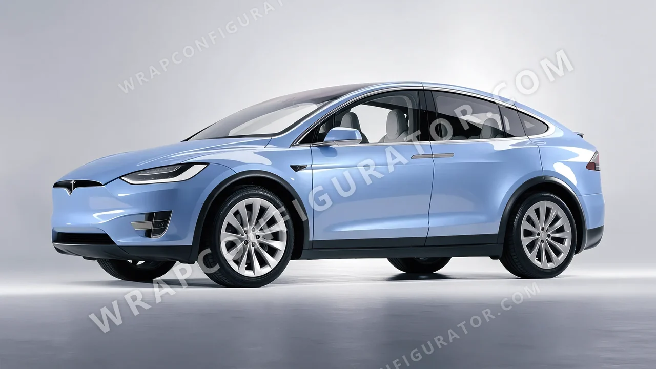 Blue Tesla Model X 2017 wrapped in Colourshield PPF by HyperPro Baby Blue HGM67-P