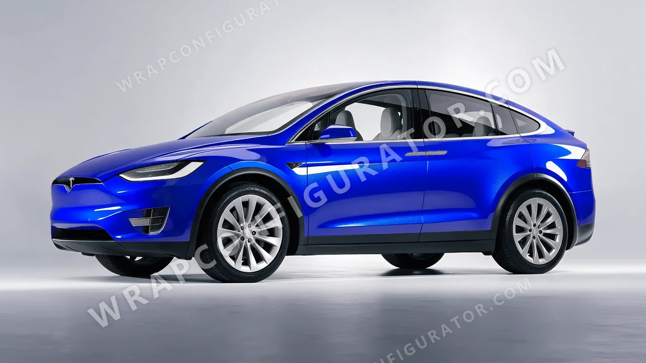 Blue Tesla Model X 2017 wrapped in Colourshield PPF by HyperPro Bright Blue HGM60-P