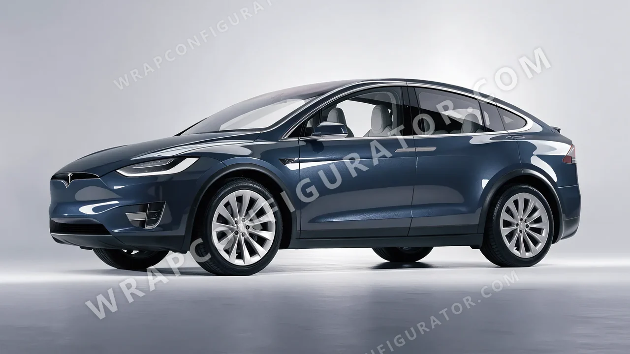Blue Tesla Model X 2017 wrapped in Colourshield PPF by HyperPro Gray Blue GAF38-P