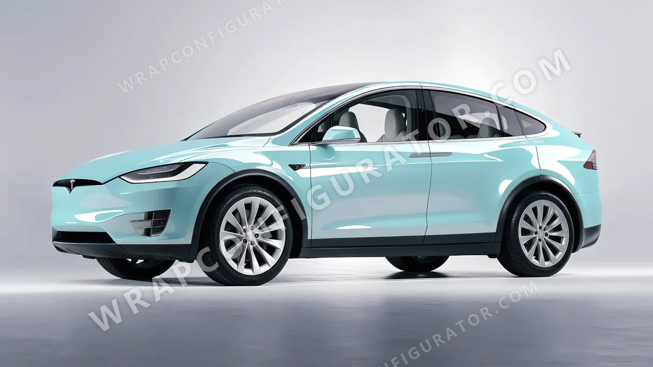 Blue Tesla Model X 2017 wrapped in Colourshield PPF by HyperPro Light Blue HGF69-P