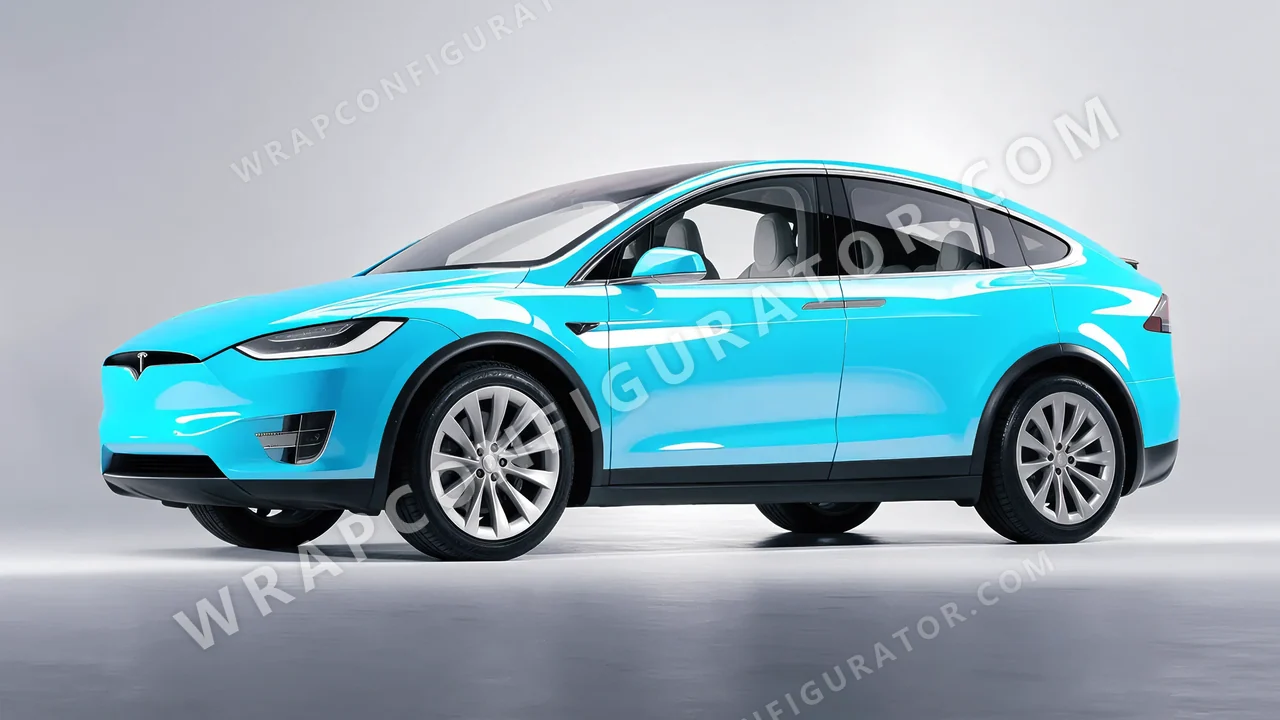 Blue Tesla Model X 2017 wrapped in Colourshield PPF by HyperPro Sky Blue HGF07-P