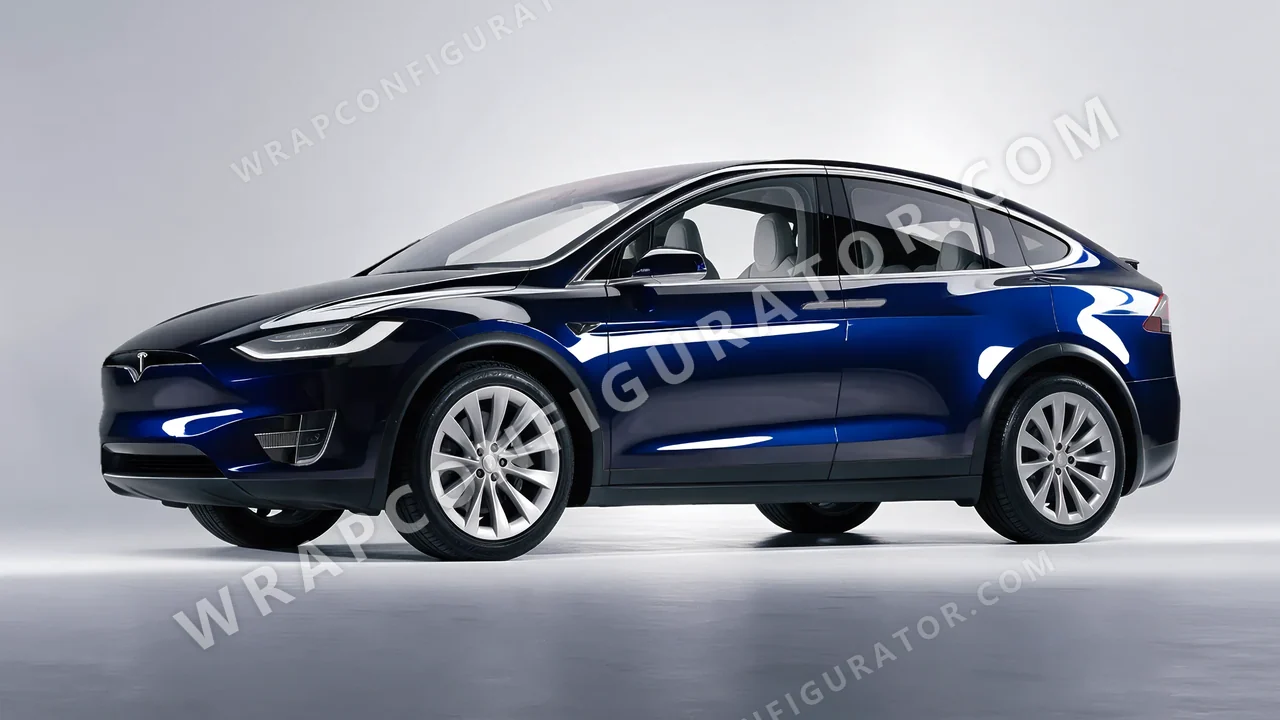 Blue Tesla Model X 2017 wrapped in Inozetek Dynamic PPF Black Blue DPPF925