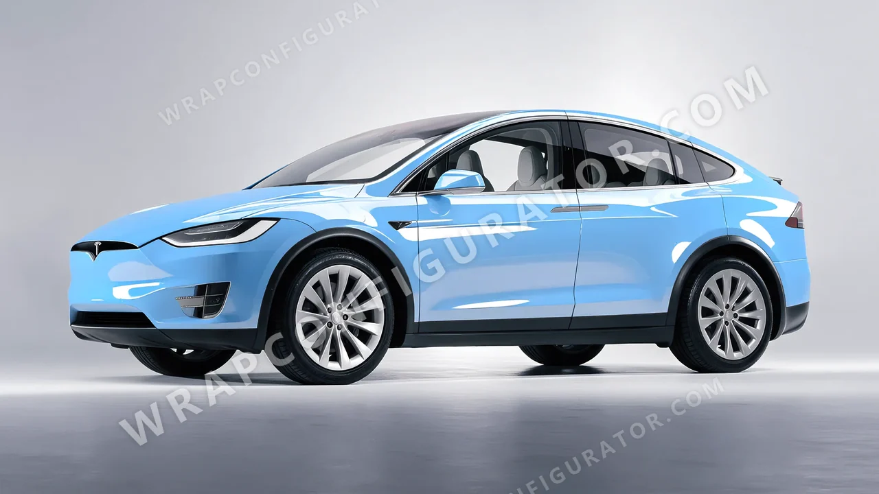 Blue Tesla Model X 2017 wrapped in Inozetek Dynamic PPF Pebble Blue DPPF923