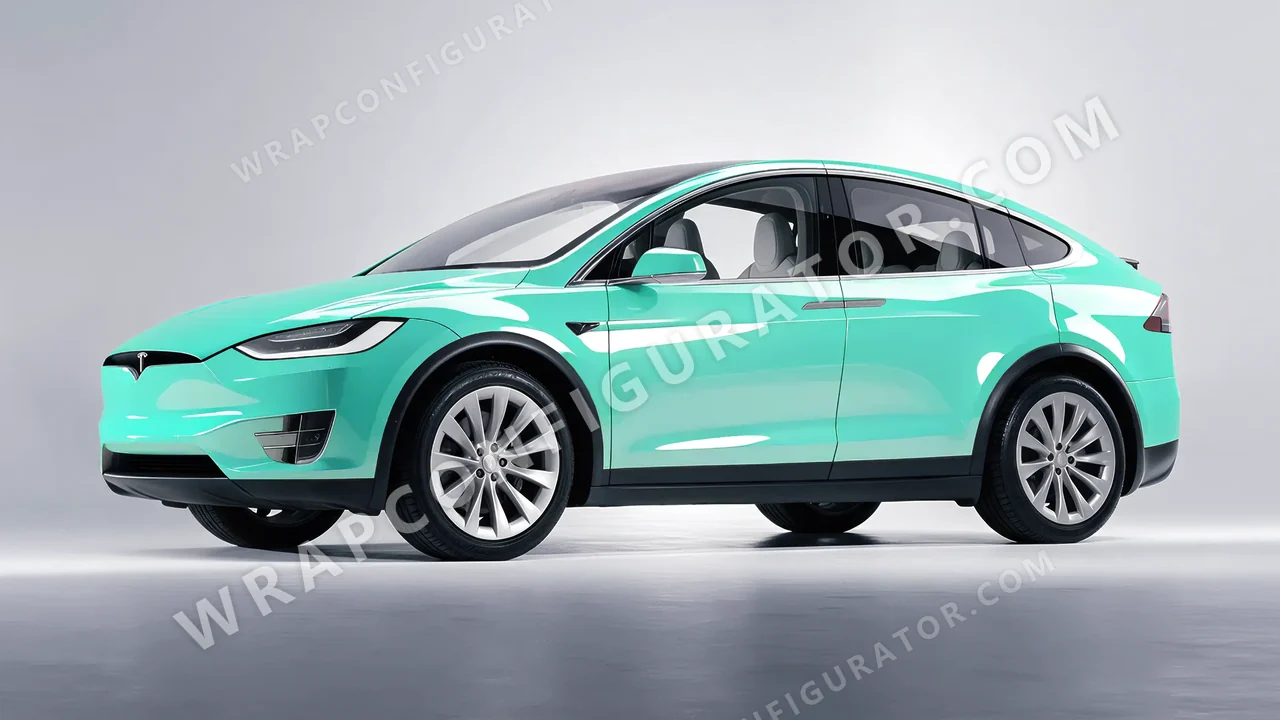 Blue Tesla Model X 2017 wrapped in Inozetek Dynamic PPF Tiffany Blue DPPF935
