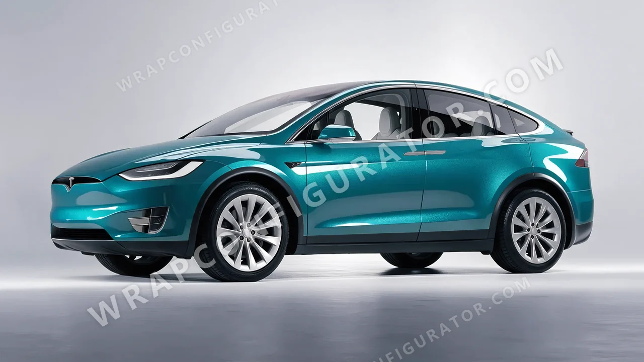 Blue Tesla Model X 2017 wrapped in KPMF Dynamic Teal K75455