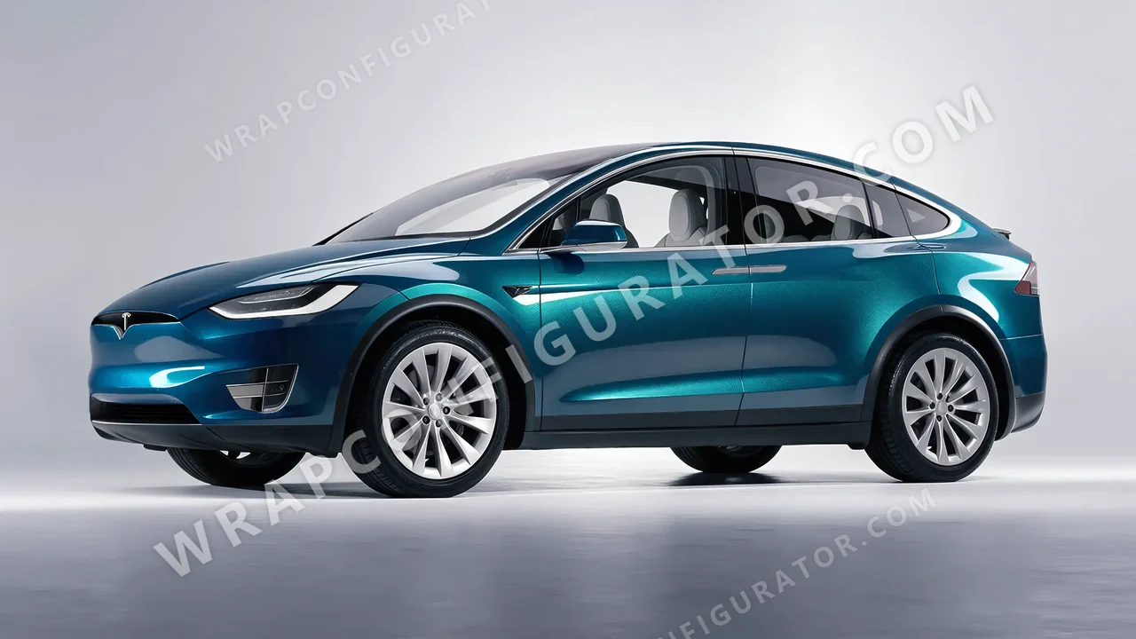 Blue Tesla Model X 2017 wrapped in KPMF Excelsior Blue K75441