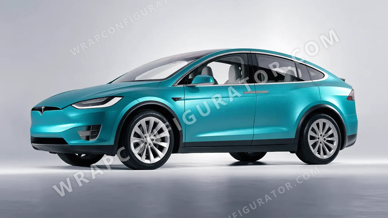 Blue Tesla Model X 2017 wrapped in KPMF Matt Dynamic Turquoise K75511