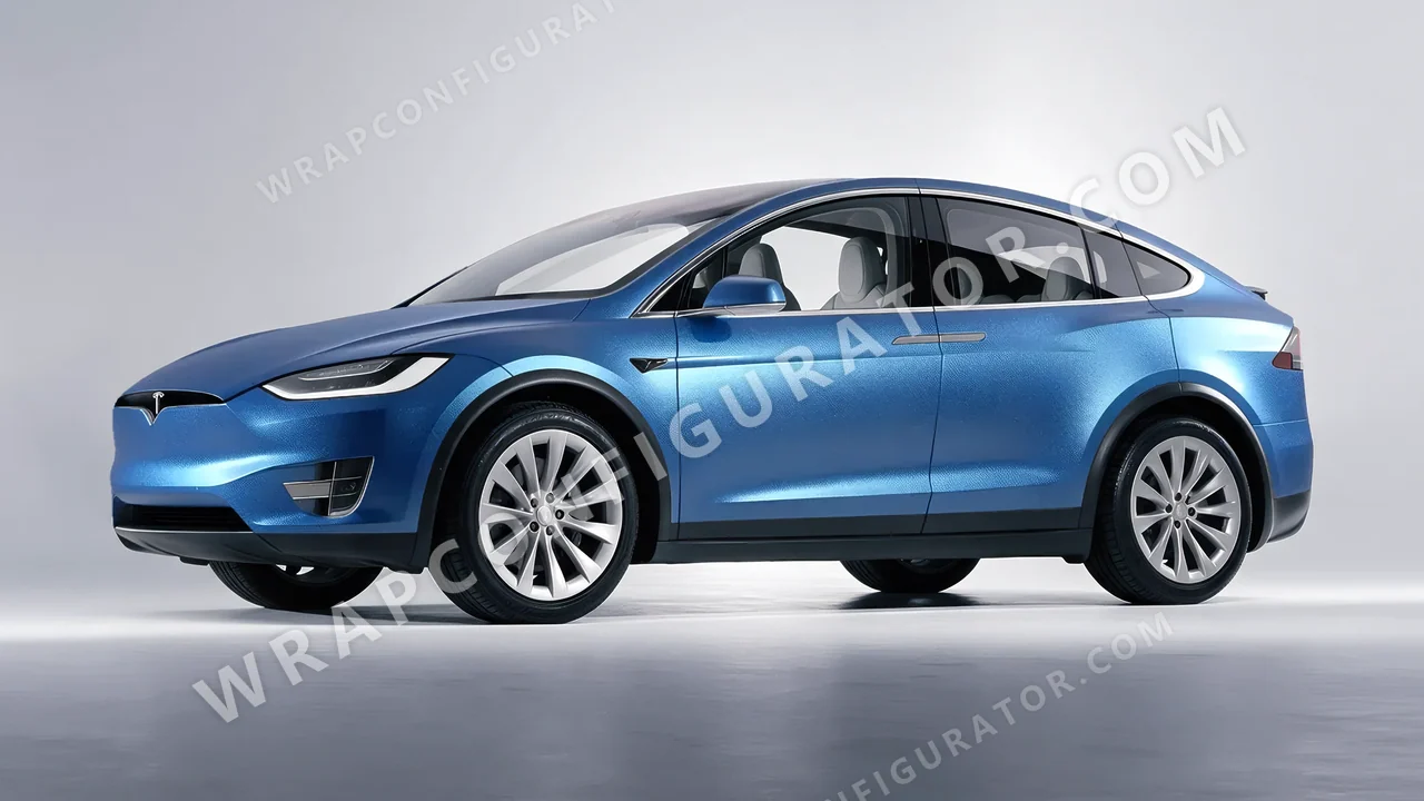 Blue Tesla Model X 2017 wrapped in KPMF Matt Elan Blue K75561