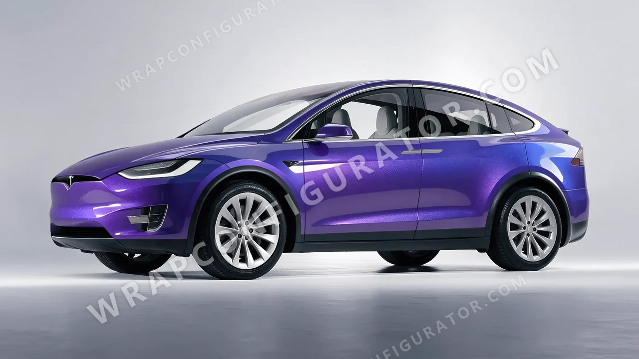 Blue Tesla Model X 2017 wrapped in KPMF Twilight Sky K75417