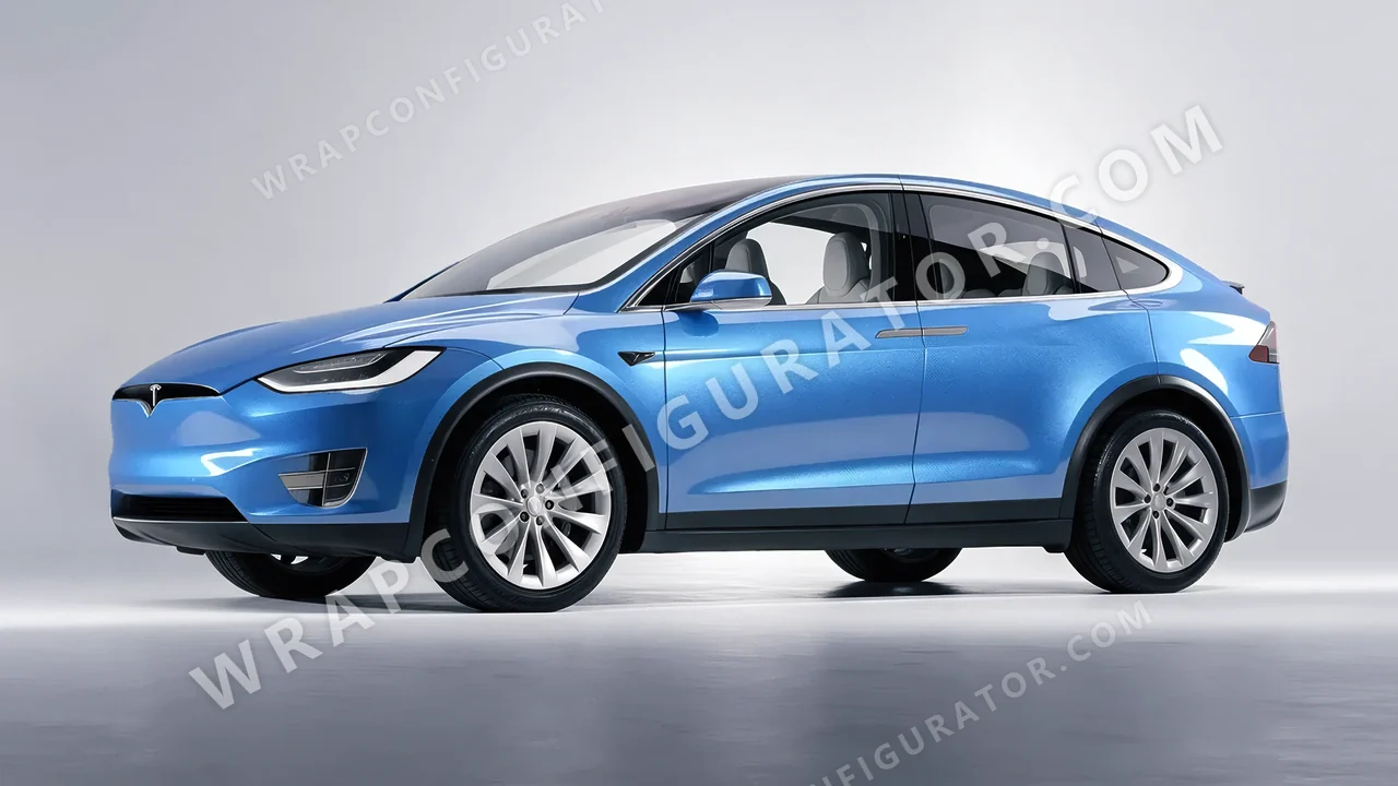 Blue Tesla Model X 2017 wrapped in ORACAL Azure 970RA-197G