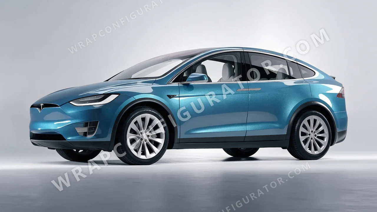 Blue Tesla Model X 2017 wrapped in ORACAL Ballistic Blue 970RA-571G