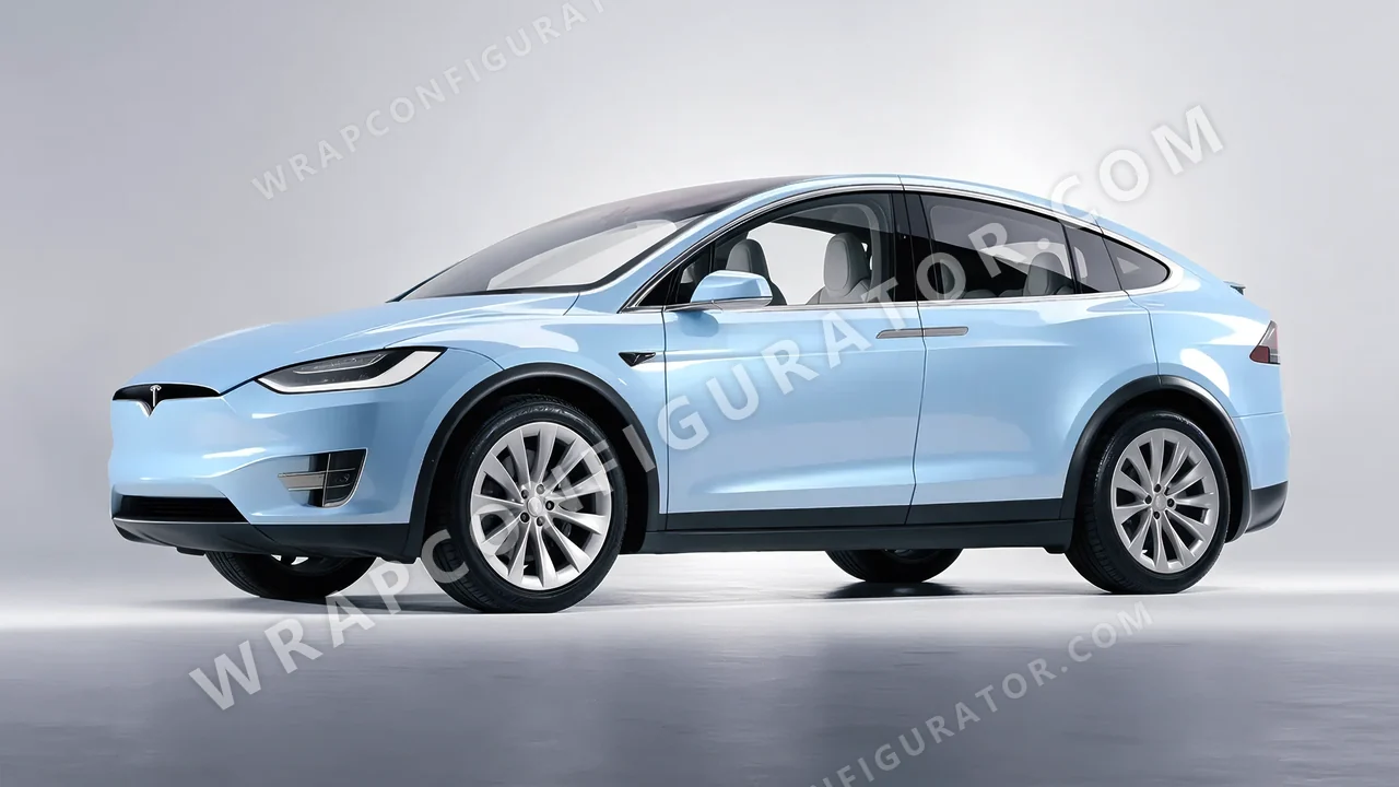 Blue Tesla Model X 2017 wrapped in ORACAL Dove Blue 970RA-195G