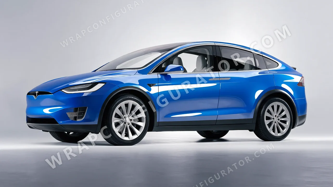 Blue Tesla Model X 2017 wrapped in ORACAL Fjord Blue 970RA-547G