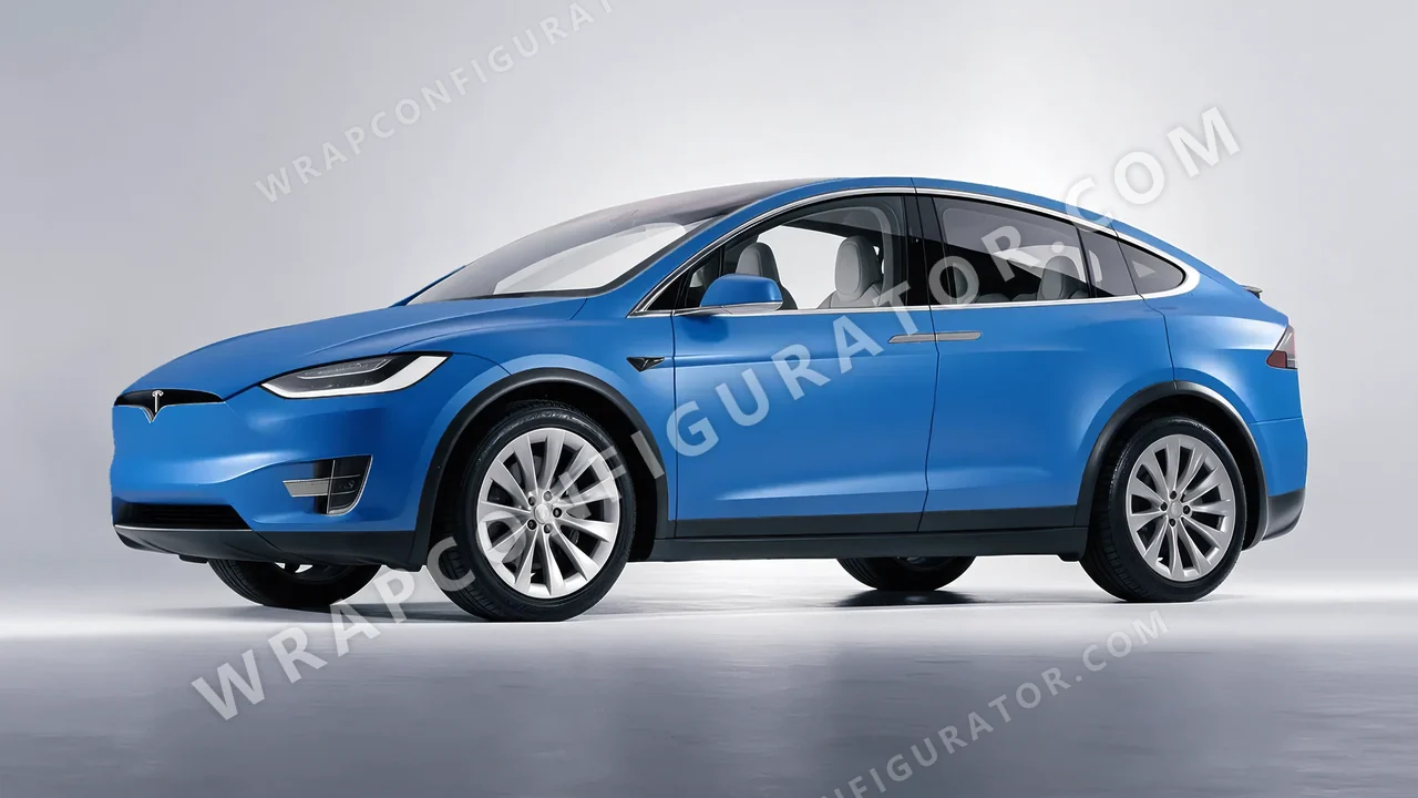 Blue Tesla Model X 2017 wrapped in ORACAL Fjord Blue 970RA-547M