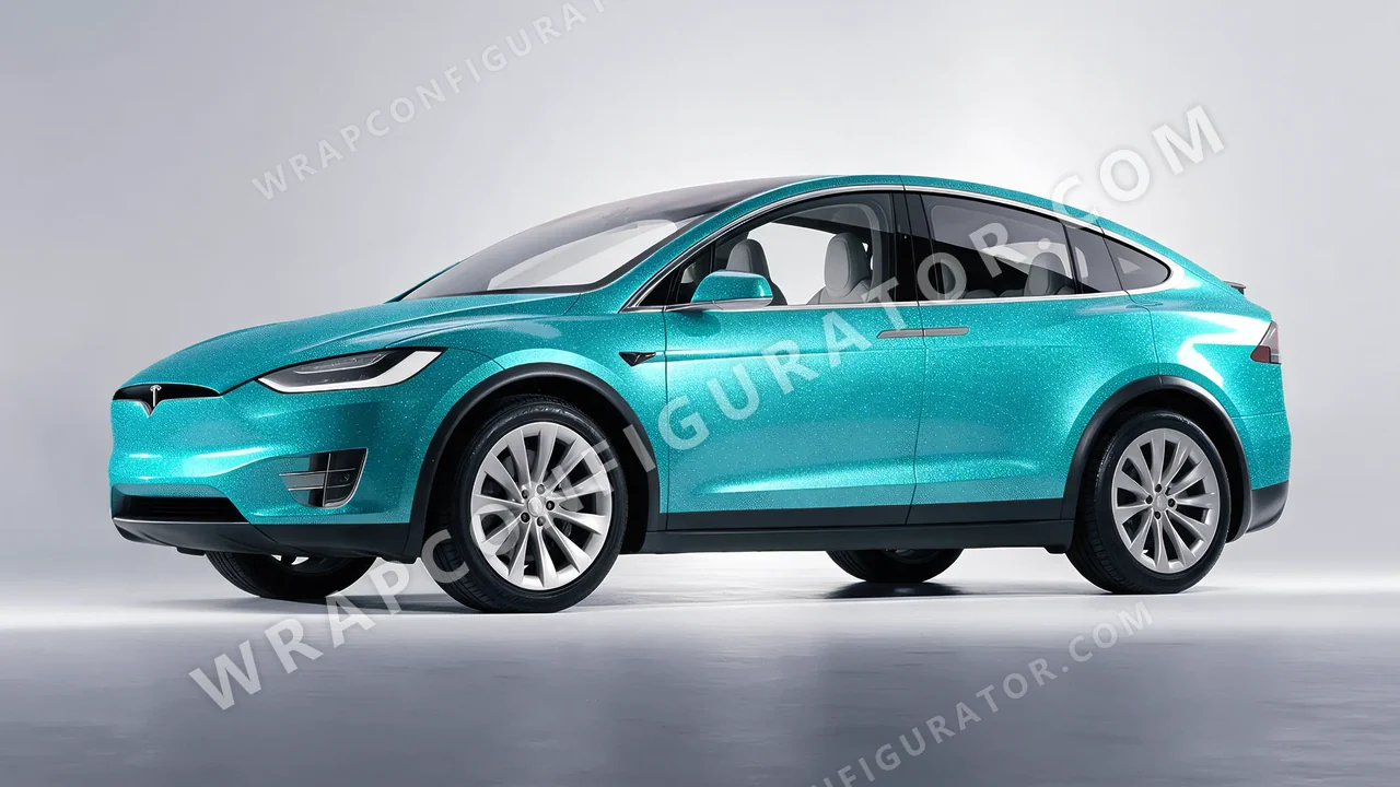 Blue Tesla Model X 2017 wrapped in ORACAL Gloss Turbo Turquoise 970RA-182G