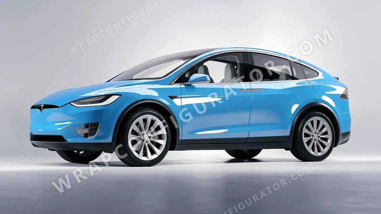 Blue Tesla Model X 2017 wrapped in ORACAL Ice Blue 970RA-056G
