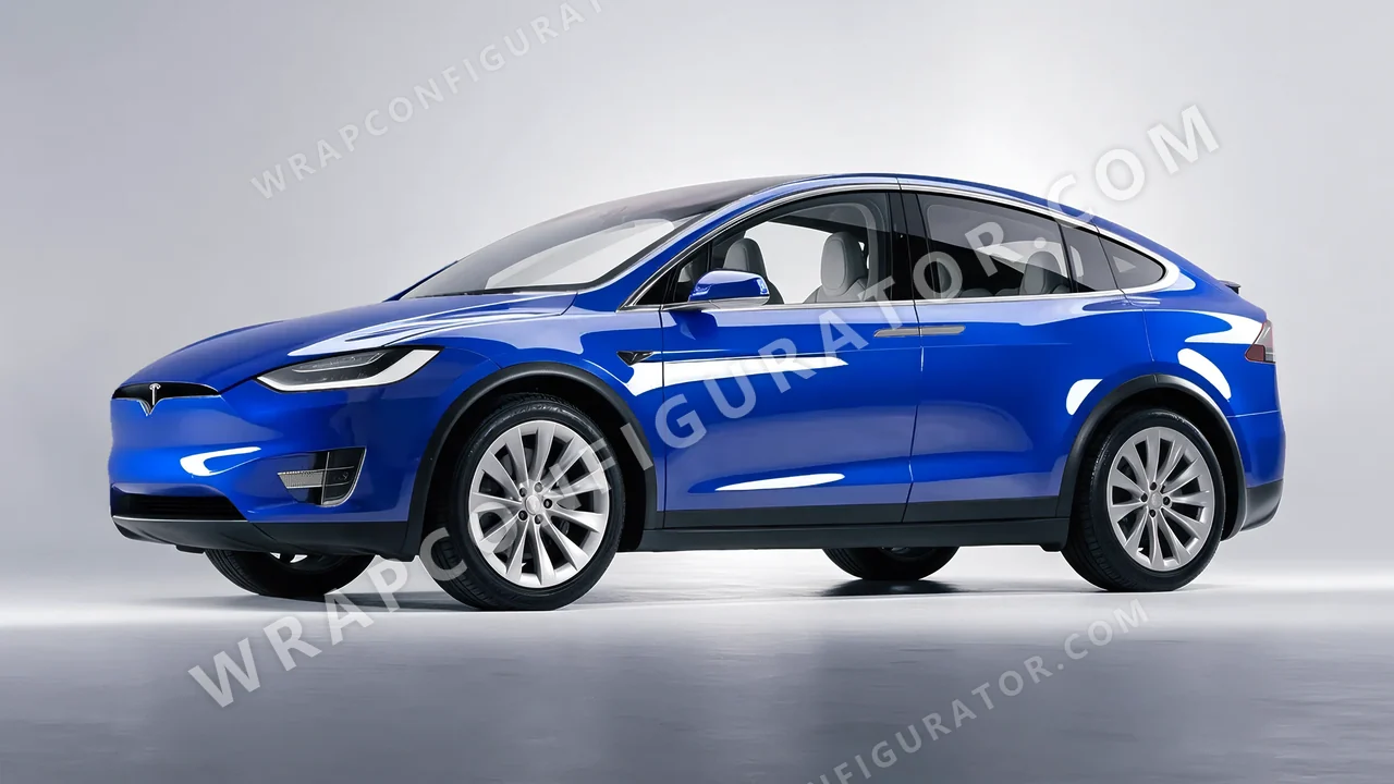 Blue Tesla Model X 2017 wrapped in ORACAL King Blue 970RA-049G