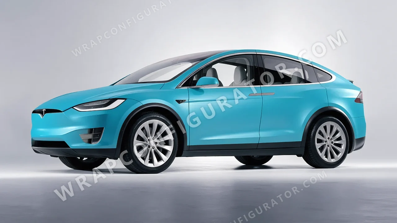 Blue Tesla Model X 2017 wrapped in ORACAL Lagoon 970RA-553M