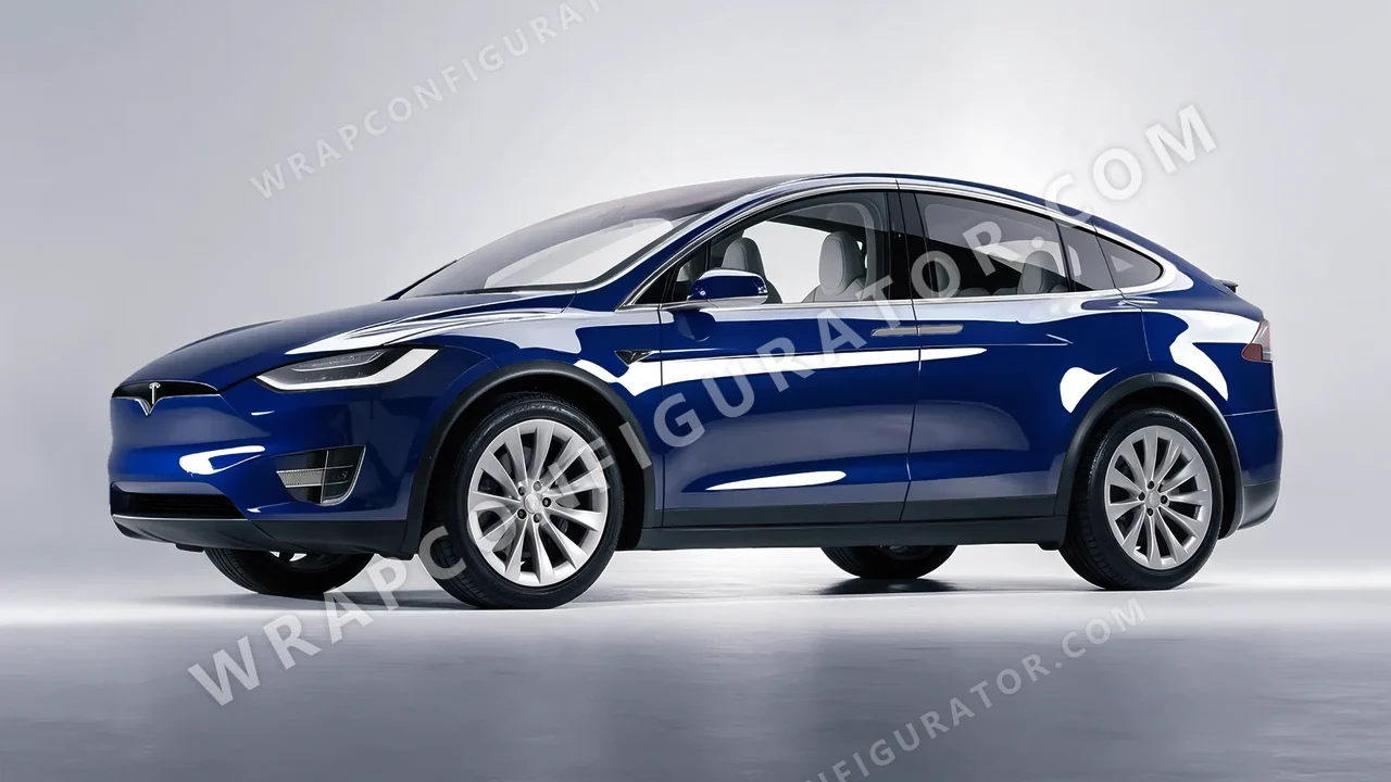 Blue Tesla Model X 2017 wrapped in ORACAL Light Navy 970RA-564G