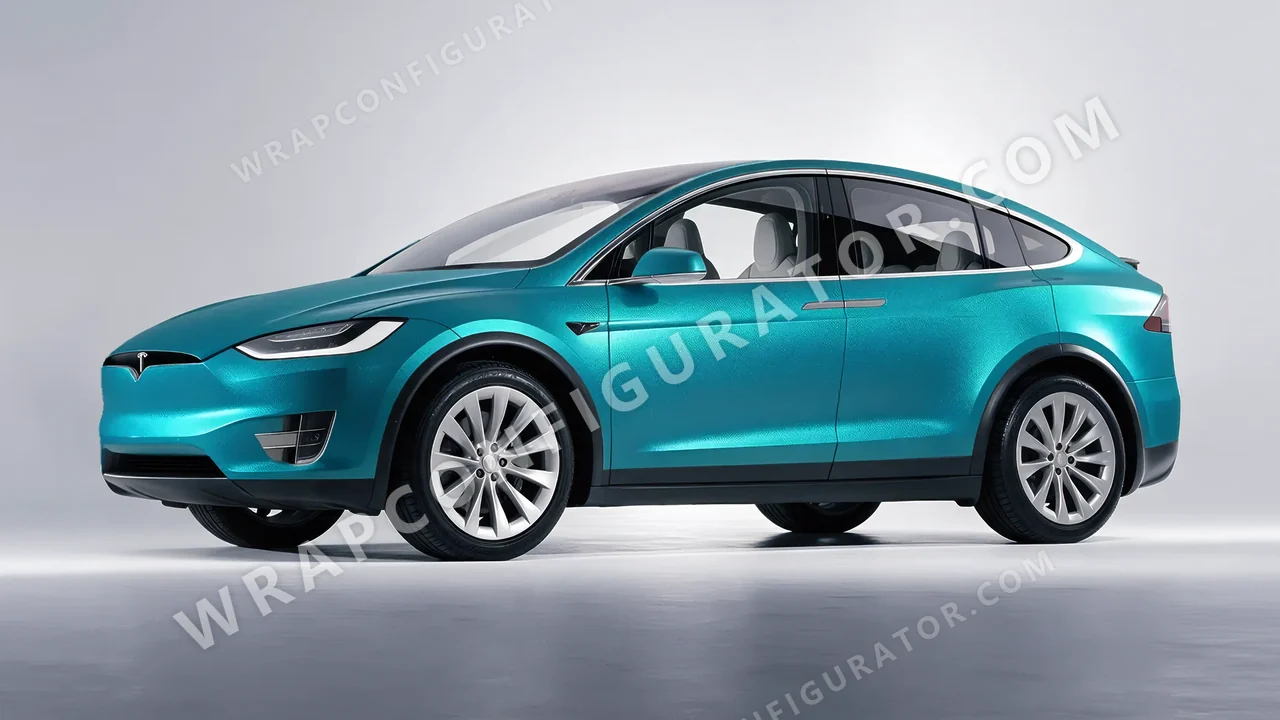 Blue Tesla Model X 2017 wrapped in ORACAL Matt Turbo Turquoise 970RA-182M